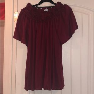 She and Sky Maroon OTS Blouse